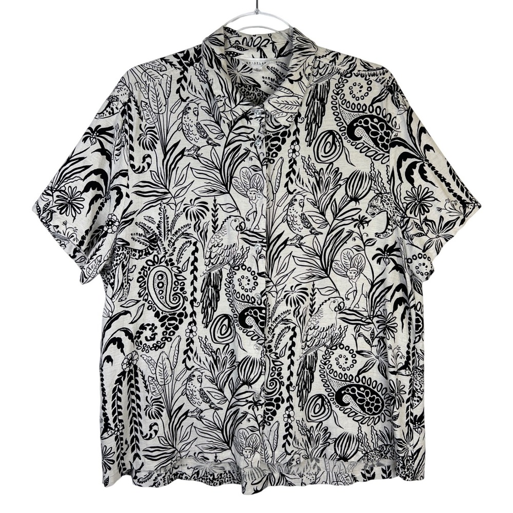 Jane + Delancey Tropical Leopard Print Top Coastal Grandma Resortwear Womens‎ XL